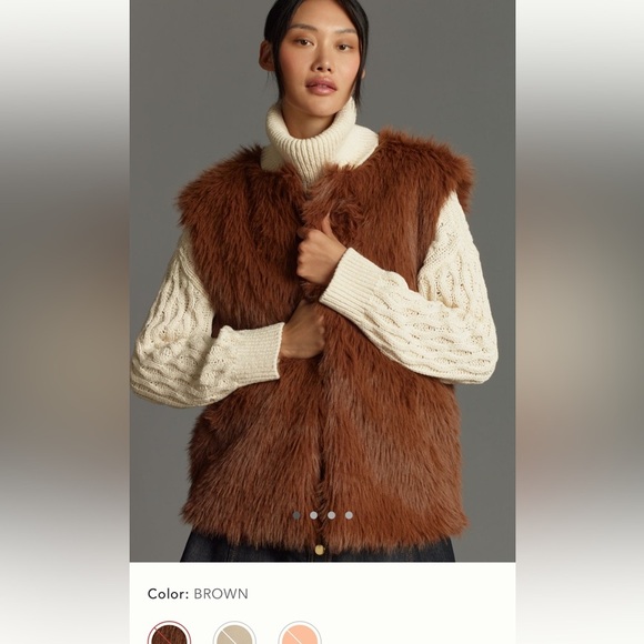 NWT new OS one size fits all Anthropologie faux fur midi vest brown S M L XL - Picture 1 of 17